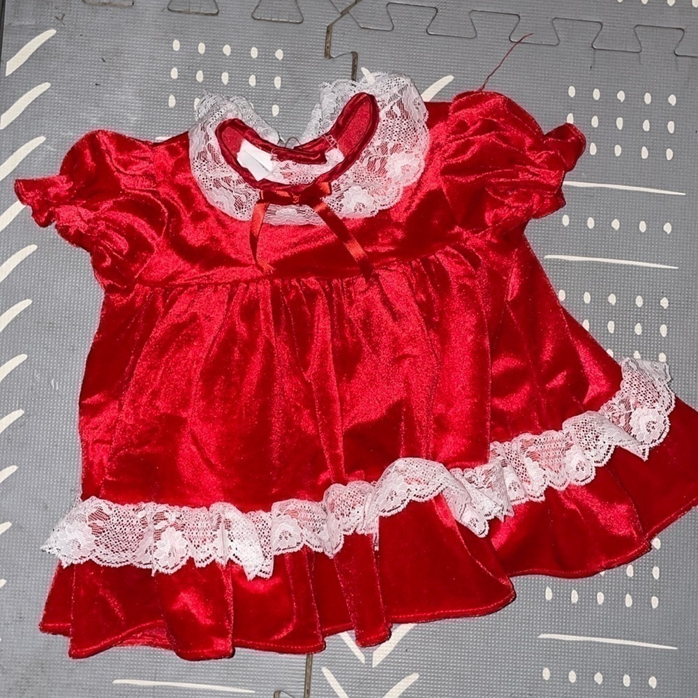 Vintage red holiday love velour lace baby girl dress New York kids 18 months - Picture 5 of 5